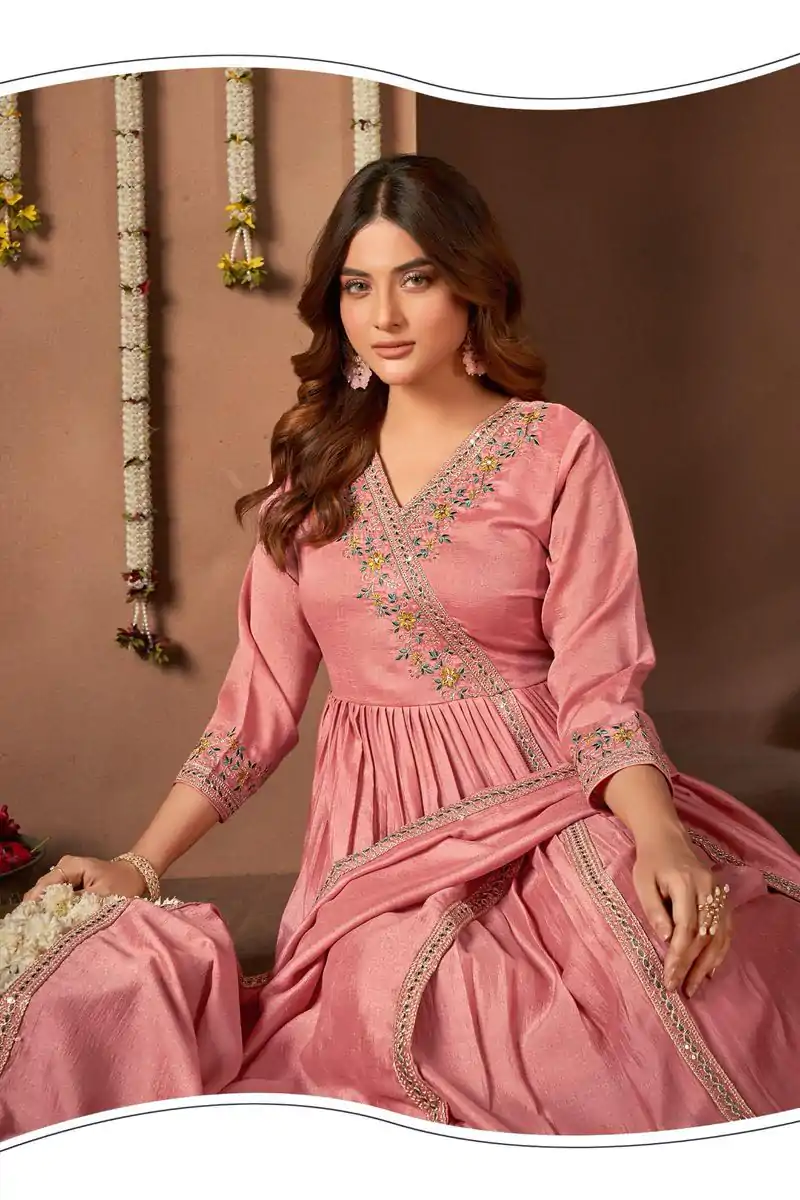 BE 316 Peach Color Vichitra Silk Embroidery Work Salwar Suit Casual, Wedding, Festive, Events . Expected Delivery  4-6 Working Days @2299/- only      | Casual Suits, Jump Suits, Salwar suit, Creative suits, Designer Suits, Palazzo Suits, Party Wear Suits, Patiala Suits, Straight Suits
