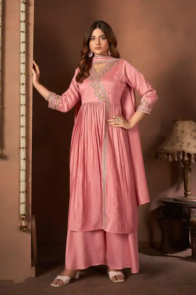 BE 316 Peach Color Vichitra Silk Embroidery Work Salwar Suit Casual, Wedding, Festive, Events . Expected Delivery  4-6 Working Days @2299/- only      | Casual Suits, Jump Suits, Salwar suit, Creative suits, Designer Suits, Palazzo Suits, Party Wear Suits, Patiala Suits, Straight Suits