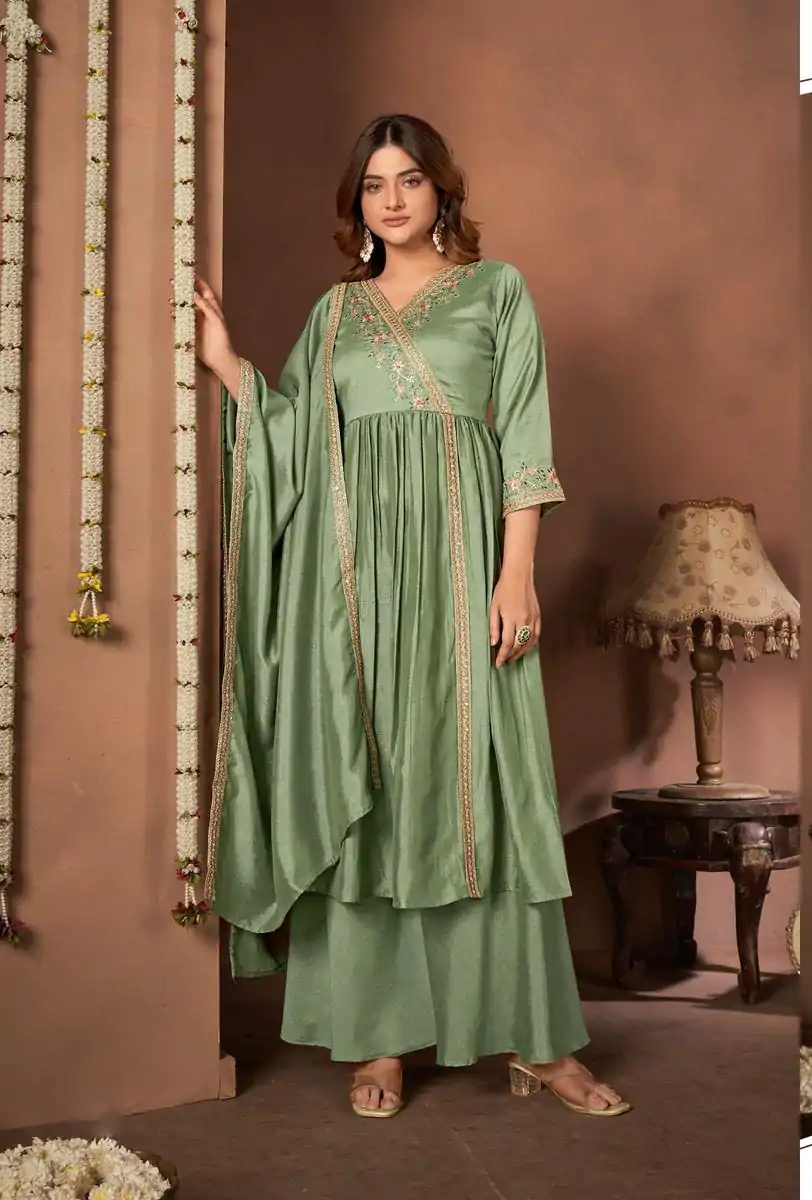 BE 316 Pista Color Vichitra Silk Embroidery Work Salwar Suit Casual, Wedding, Festive, Events . Expected Delivery  4-6 Working Days @2299/- only      | Casual Suits, Jump Suits, Salwar suit, Creative suits, Designer Suits, Palazzo Suits, Party Wear Suits, Patiala Suits, Straight Suits