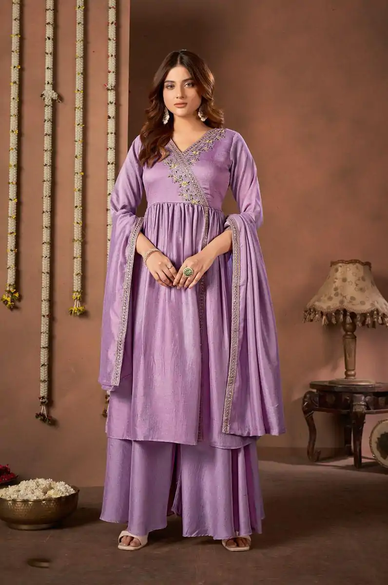 BE 316 Purple Color Vichitra Silk Embroidery Work Salwar Suit Casual, Wedding, Festive, Events . Expected Delivery  4-6 Working Days @2299/- only      | Casual Suits, Jump Suits, Salwar suit, Creative suits, Designer Suits, Palazzo Suits, Party Wear Suits, Patiala Suits, Straight Suits