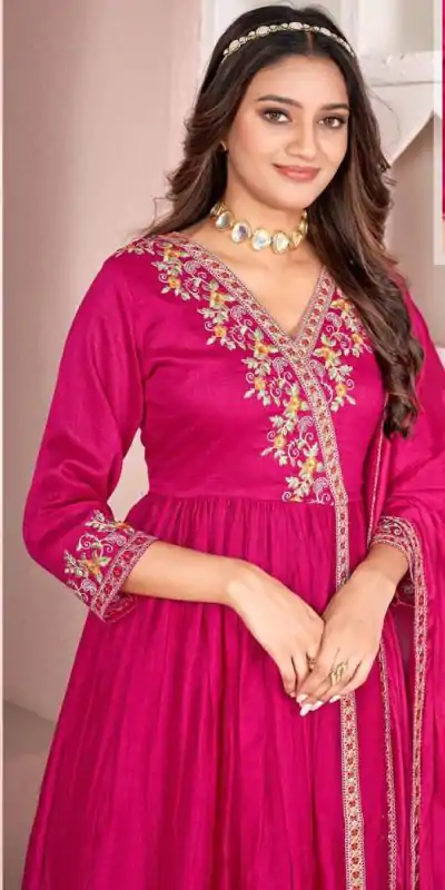 BE 316 Rani Pink Color Vichitra Silk Embroidery Work Salwar Suit Casual, Wedding, Festive, Events . Expected Delivery  4-6 Working Days @2299/- only      | Casual Suits, Jump Suits, Salwar suit, Creative suits, Designer Suits, Palazzo Suits, Party Wear Suits, Patiala Suits, Straight Suits