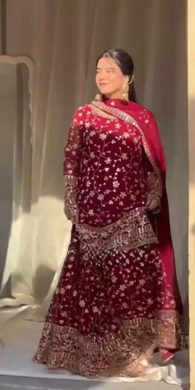 RTC 5858 Red Color Georgette Thread 9mm Sequence Salwar Suit Casual, Wedding, Festive, Events . Expected Delivery  4-6 Working Days @2349/- only      | Casual Suits, Jump Suits, Salwar suit, Creative suits, Designer Suits, Palazzo Suits, Party Wear Suits, Patiala Suits, Straight Suits