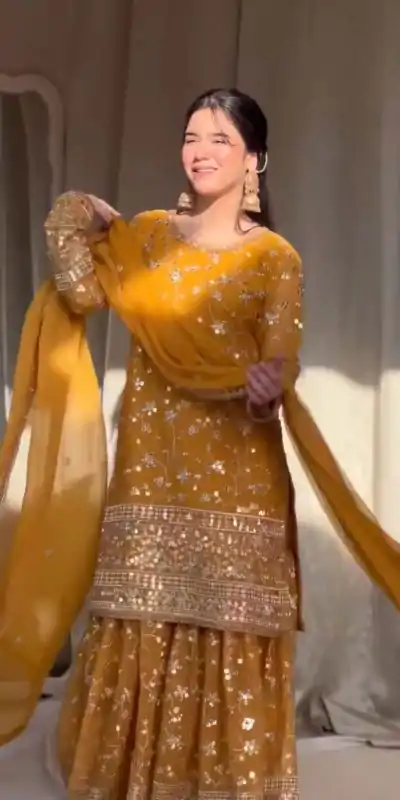 RTC 5858 Yellow Color Georgette Thread 9mm Sequence Salwar Suit Casual, Wedding, Festive, Events . Expected Delivery  4-6 Working Days @2349/- only      | Casual Suits, Jump Suits, Salwar suit, Creative suits, Designer Suits, Palazzo Suits, Party Wear Suits, Patiala Suits, Straight Suits