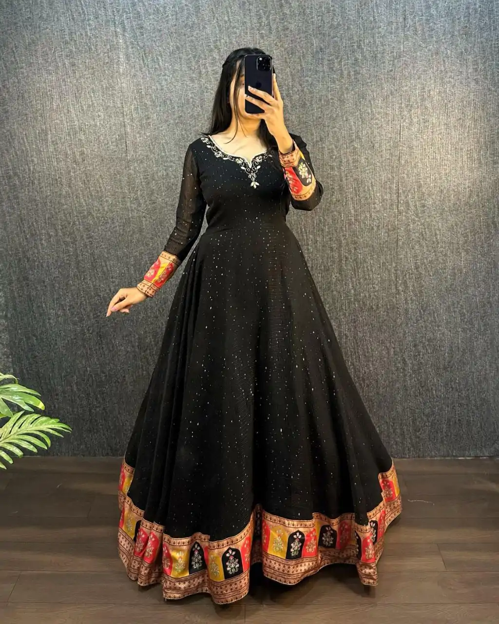 MF 781 Black Georgette Wide Sequence Work Anarkali Gown Wedding Party, Festive, Events Etc.4-6 Working Days @ 1649/ - only | Gowns, Bollywood Gowns, Creative Gowns, Designer Gowns, Embroidered Gowns, Party Wear Gowns, Straight Suits
