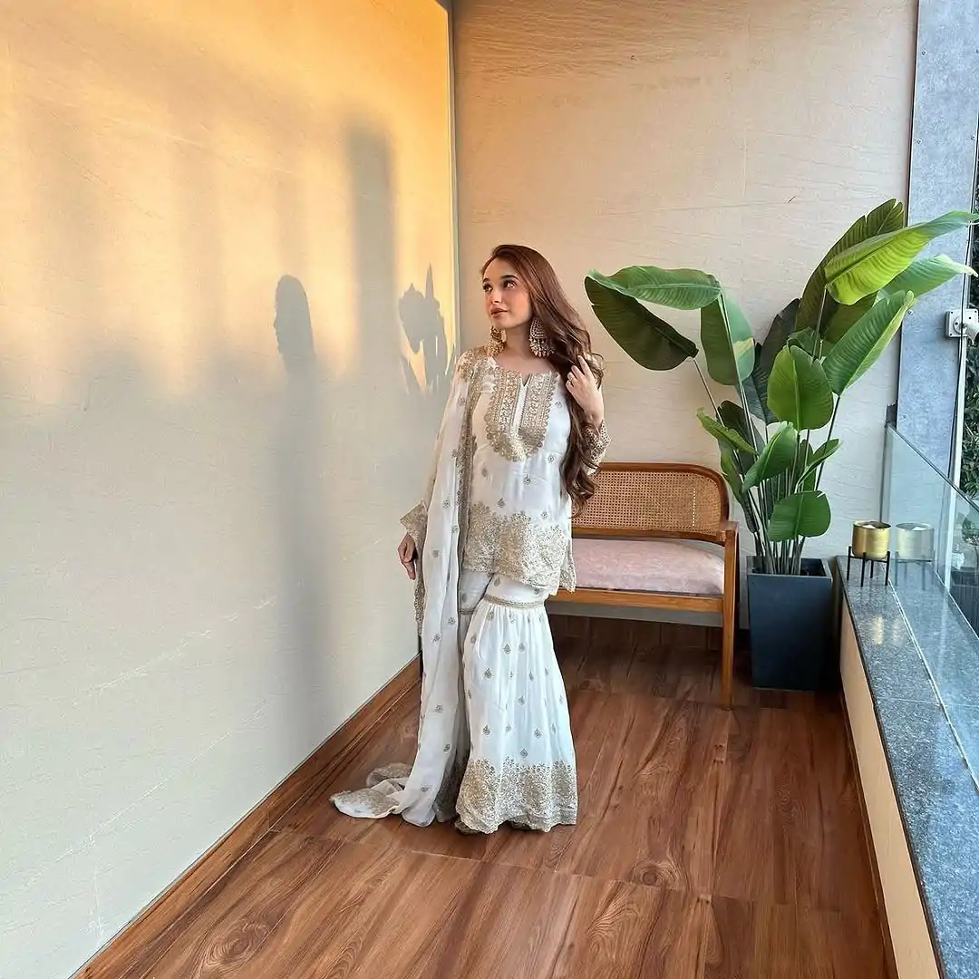 SR 1673 White Color Chinon Silk Embroidery Sequence Work Salwar Suit Casual, Wedding, Festive, Events . Expected Delivery  4-6 Working Days @2099/- only      | Casual Suits, Jump Suits, Salwar suit, Creative suits, Designer Suits, Palazzo Suits, Party Wear Suits, Patiala Suits, Straight Suits