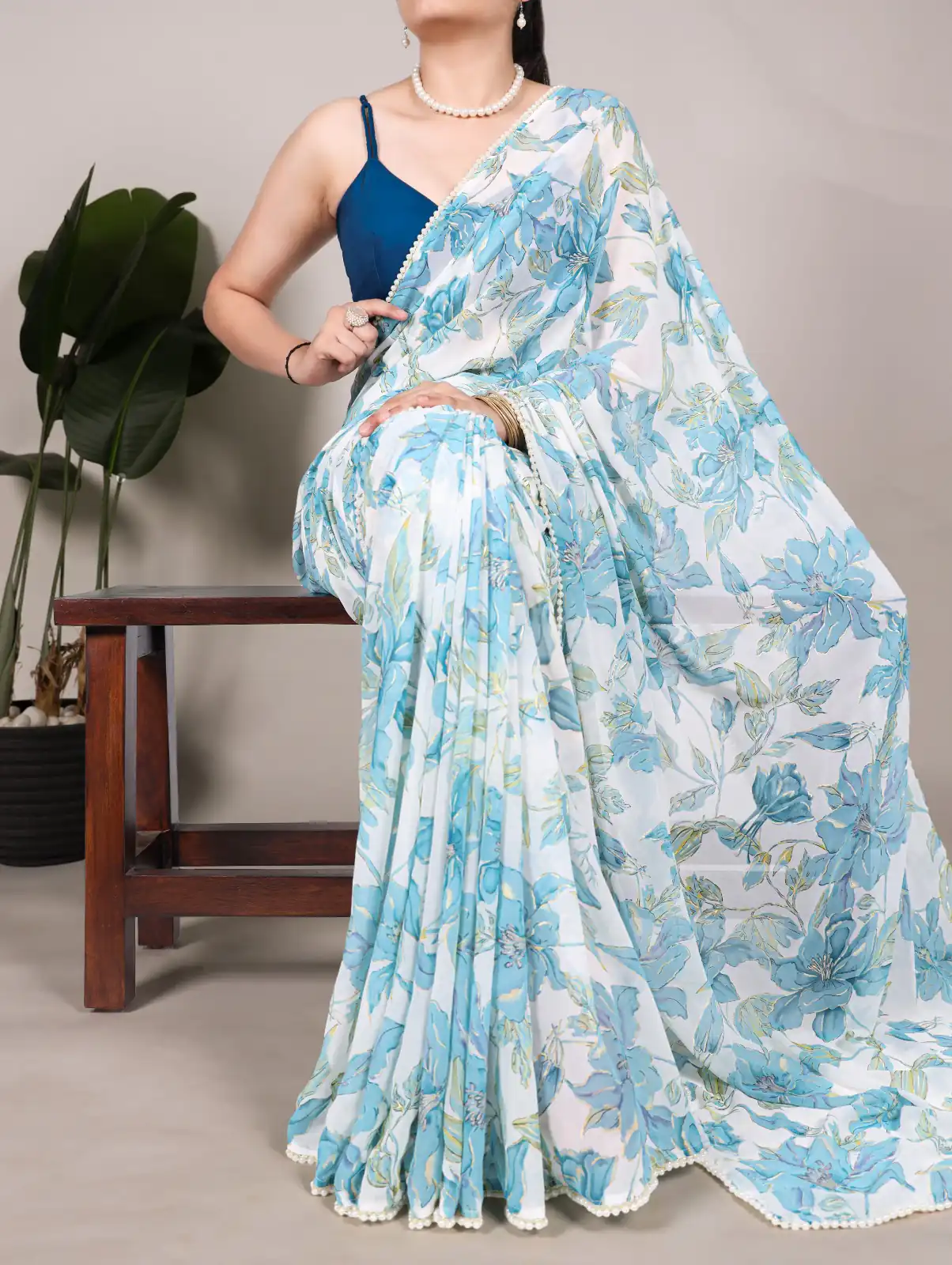 YNF 7006 Blue Color Weightless Marble Floral Print Pearl Lace Border Saree , Wedding, Festive, Events . Expected Delivery  4-6 Working Days @1599/- only                                                                                                                                             | Designer Sarees, Embroidered Sarees, Sarees, Bollywood Sarees, Creative Sarees, Ethnic Saree, Modern Digital sarees, Party Wear Sarees