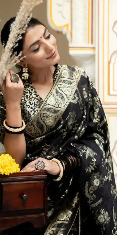 MB 494 Black Color Soft Litchi Silk All Over Weaving Saree Casual, Wedding, Festive, Events . Expected Delivery  4-6 Working Days @1199/- only                                                                                                                                             | Designer Sarees, Embroidered Sarees, Sarees, Bollywood Sarees, Creative Sarees, Ethnic Saree, Modern Digital sarees, Party Wear Sarees