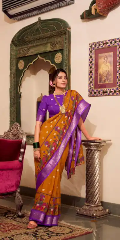 YNF 7031 Mustad Color Poly Cotton Kalamkari Print Saree Casual, Wedding, Festive, Events . Expected Delivery  4-6 Working Days @1699/- only                                                                                                                                           | Designer Sarees, Embroidered Sarees, Sarees, Bollywood Sarees, Creative Sarees, Ethnic Saree, Modern Digital sarees, Party Wear Sarees