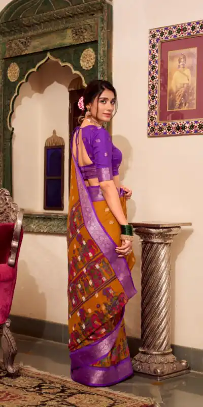 YNF 7031 Mustad Color Poly Cotton Kalamkari Print Saree Casual, Wedding, Festive, Events . Expected Delivery  4-6 Working Days @1699/- only                                                                                                                                           | Designer Sarees, Embroidered Sarees, Sarees, Bollywood Sarees, Creative Sarees, Ethnic Saree, Modern Digital sarees, Party Wear Sarees