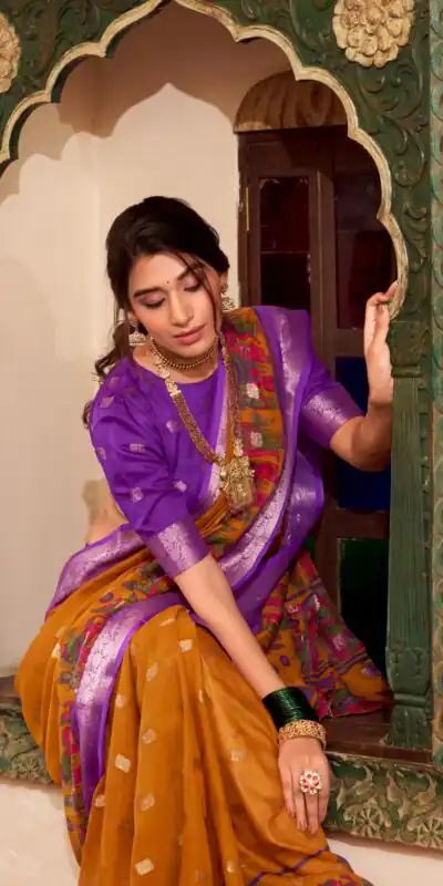 YNF 7031 Mustad Color Poly Cotton Kalamkari Print Saree Casual, Wedding, Festive, Events . Expected Delivery  4-6 Working Days @1699/- only                                                                                                                                           | Designer Sarees, Embroidered Sarees, Sarees, Bollywood Sarees, Creative Sarees, Ethnic Saree, Modern Digital sarees, Party Wear Sarees