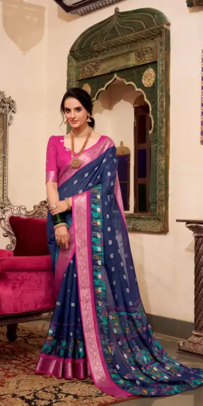 YNF 7031 Navy Blue Color Poly Cotton Kalamkari Print Saree Casual, Wedding, Festive, Events . Expected Delivery  4-6 Working Days @1699/- only                                                                                                                                           | Designer Sarees, Embroidered Sarees, Sarees, Bollywood Sarees, Creative Sarees, Ethnic Saree, Modern Digital sarees, Party Wear Sarees