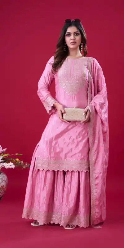 ZF 5006 Pink Color Chinon Silk Sequence Work Salwar Suit Casual, Wedding, Festive, Events . Expected Delivery  4-6 Working Days @2149/- only      | Jump Suits, Salwar suit, Casual Suits, Creative suits, Designer Suits, Palazzo Suits, Party Wear Suits, Patiala Suits, Straight Suits