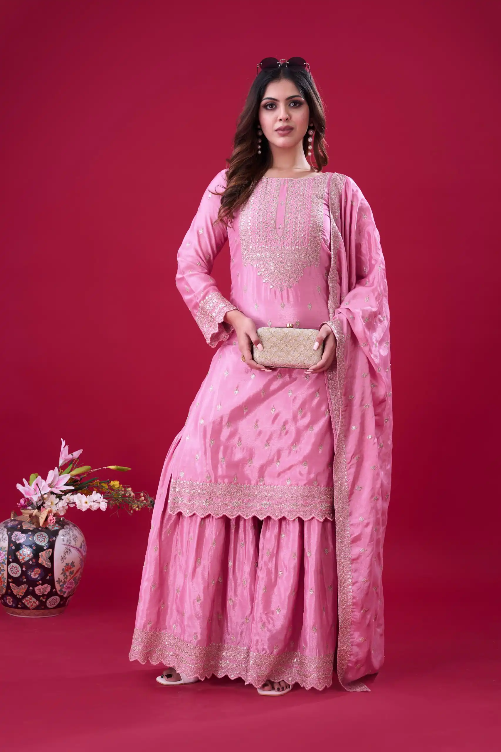 ZF 5006 Pink Color Chinon Silk Sequence Work Salwar Suit Casual, Wedding, Festive, Events . Expected Delivery  4-6 Working Days @2149/- only      | Jump Suits, Salwar suit, Casual Suits, Creative suits, Designer Suits, Palazzo Suits, Party Wear Suits, Patiala Suits, Straight Suits