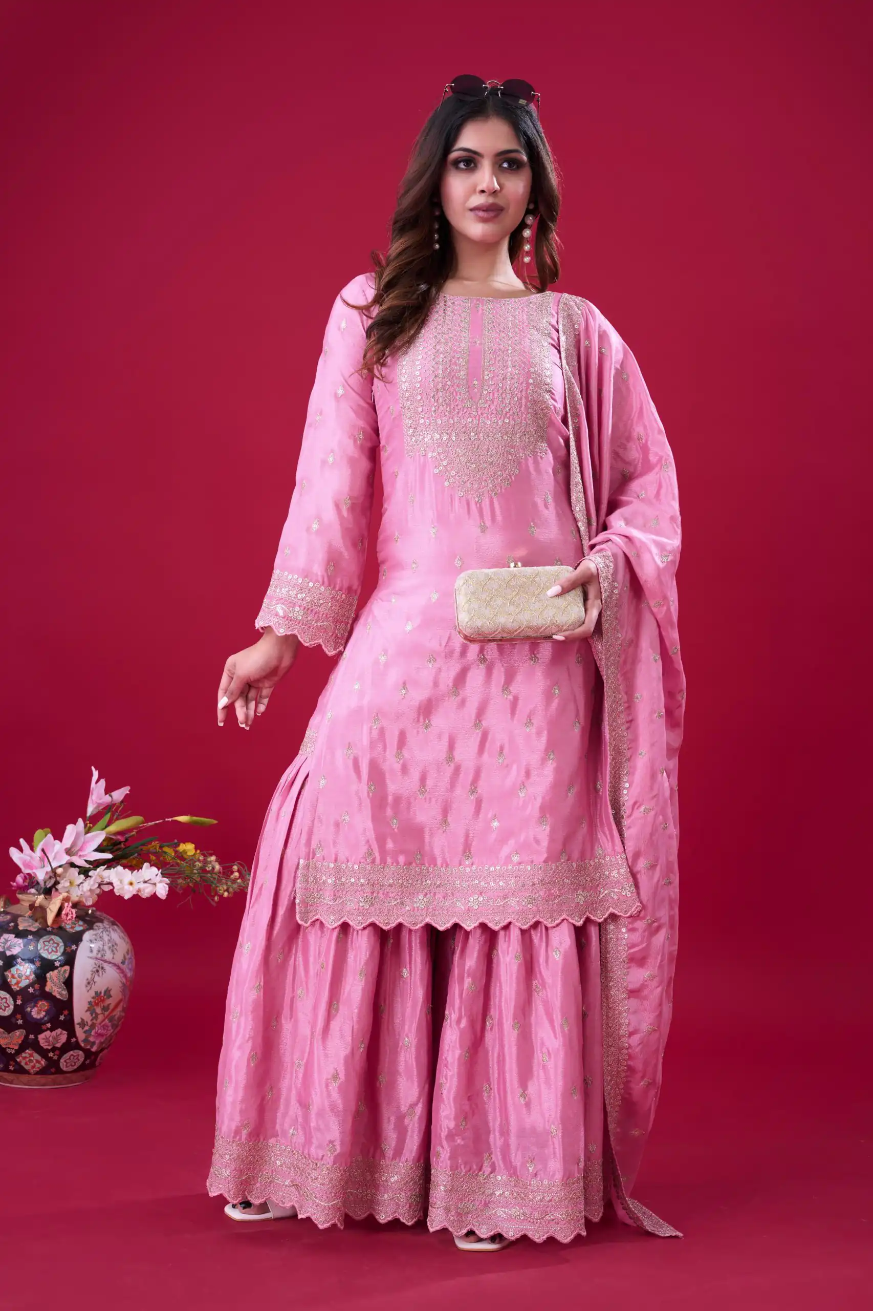 ZF 5006 Pink Color Chinon Silk Sequence Work Salwar Suit Casual, Wedding, Festive, Events . Expected Delivery  4-6 Working Days @2149/- only      | Jump Suits, Salwar suit, Casual Suits, Creative suits, Designer Suits, Palazzo Suits, Party Wear Suits, Patiala Suits, Straight Suits