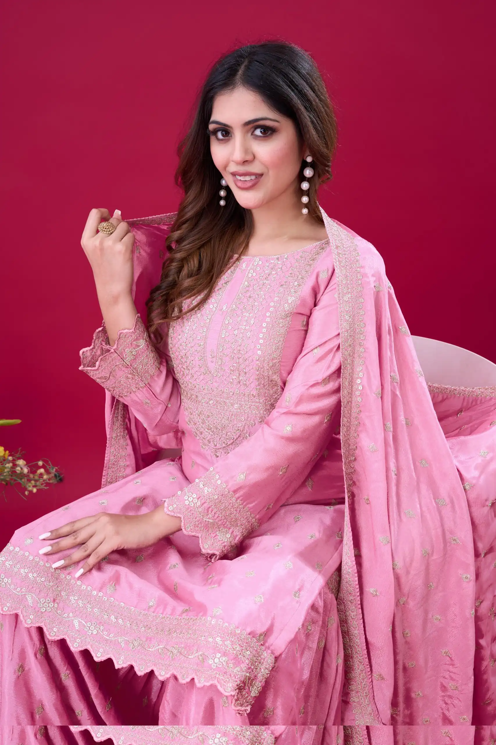 ZF 5006 Pink Color Chinon Silk Sequence Work Salwar Suit Casual, Wedding, Festive, Events . Expected Delivery  4-6 Working Days @2149/- only      | Jump Suits, Salwar suit, Casual Suits, Creative suits, Designer Suits, Palazzo Suits, Party Wear Suits, Patiala Suits, Straight Suits