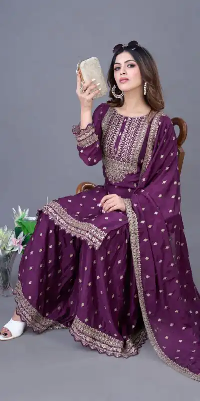 ZF 5006 Wine Color Chinon Silk Sequence Work Salwar Suit Casual, Wedding, Festive, Events . Expected Delivery  4-6 Working Days @2149/- only      | Jump Suits, Salwar suit, Casual Suits, Creative suits, Designer Suits, Palazzo Suits, Party Wear Suits, Patiala Suits, Straight Suits