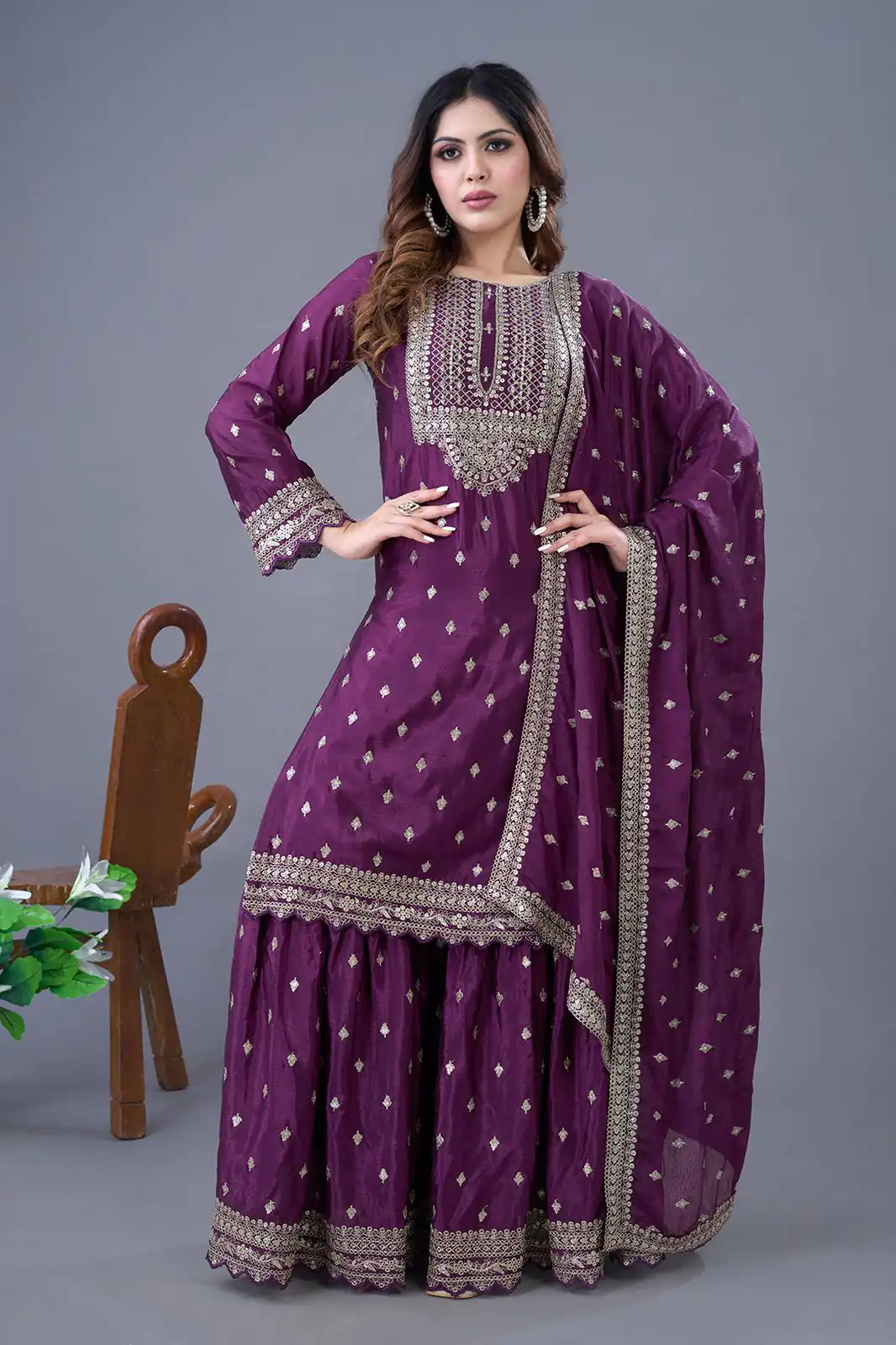 ZF 5006 Wine Color Chinon Silk Sequence Work Salwar Suit Casual, Wedding, Festive, Events . Expected Delivery  4-6 Working Days @2149/- only      | Jump Suits, Salwar suit, Casual Suits, Creative suits, Designer Suits, Palazzo Suits, Party Wear Suits, Patiala Suits, Straight Suits