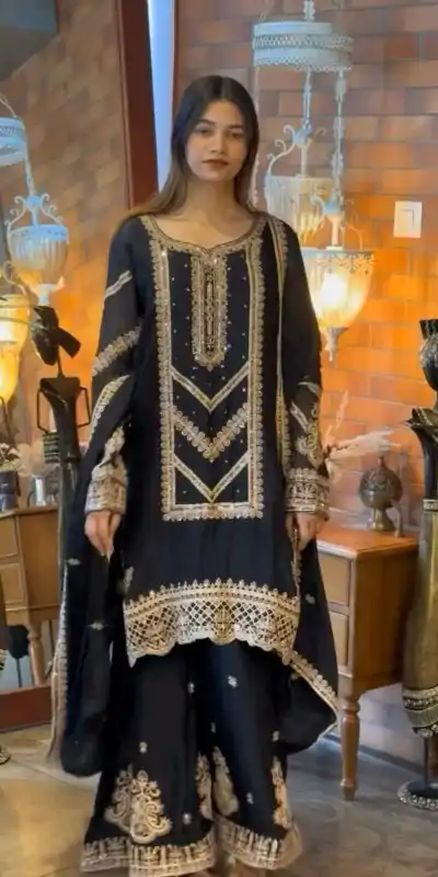 VLM 273 Black Color Georgette Embroidery Work Salwar Suit Casual, Wedding, Festive, Events . Expected Delivery  4-6 Working Days @2149/- only      | Casual Suits, Jump Suits, Salwar suit, Creative suits, Designer Suits, Palazzo Suits, Party Wear Suits, Patiala Suits, Straight Suits