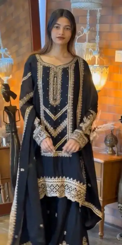 VLM 273 Black Color Georgette Embroidery Work Salwar Suit Casual, Wedding, Festive, Events . Expected Delivery  4-6 Working Days @2149/- only      | Casual Suits, Jump Suits, Salwar suit, Creative suits, Designer Suits, Palazzo Suits, Party Wear Suits, Patiala Suits, Straight Suits
