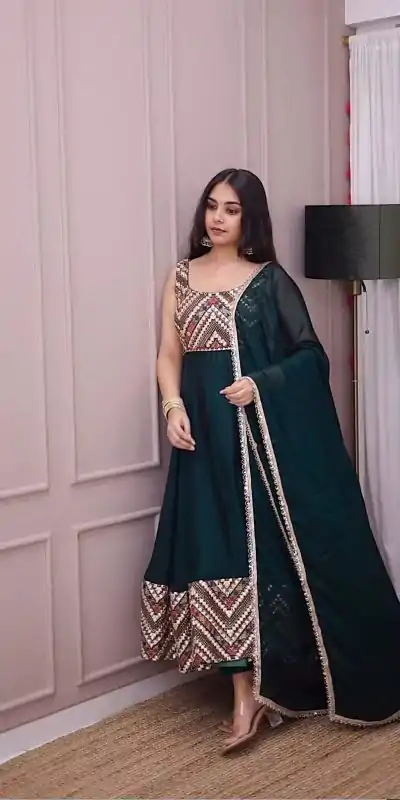 LG 1938 Rama Green Color Georgette Embroidery Sequence Work Gown Casual, Wedding, Festive, Events . Expected Delivery  4-6 Working Days @2099/- only      | Gowns, Bollywood Gowns, Creative Gowns, Designer Gowns, Embroidered Gowns, Party Wear Gowns