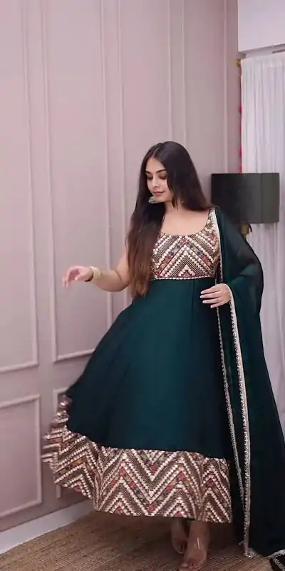 LG 1938 Rama Green Color Georgette Embroidery Sequence Work Gown Casual, Wedding, Festive, Events . Expected Delivery  4-6 Working Days @2099/- only      | Gowns, Bollywood Gowns, Creative Gowns, Designer Gowns, Embroidered Gowns, Party Wear Gowns