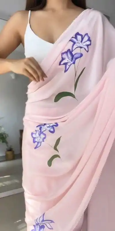 SC 408 Pink Color Pure Soft Georgette Silk Pari Work Saree Casual, Wedding, Festive, Events . Expected Delivery  4-6 Working Days @1599/- only                                                                                                                                           | Designer Sarees, Embroidered Sarees, Sarees, Bollywood Sarees, Creative Sarees, Ethnic Saree, Modern Digital sarees, Party Wear Sarees