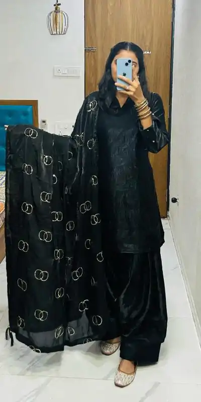 BE 341 Black Color Fendi Silk Salwar Suit Casual, Wedding, Festive, Events . Expected Delivery  4-6 Working Days @1849/- only      | Casual Suits, Jump Suits, Salwar suit, Creative suits, Designer Suits, Palazzo Suits, Party Wear Suits, Patiala Suits, Straight Suits