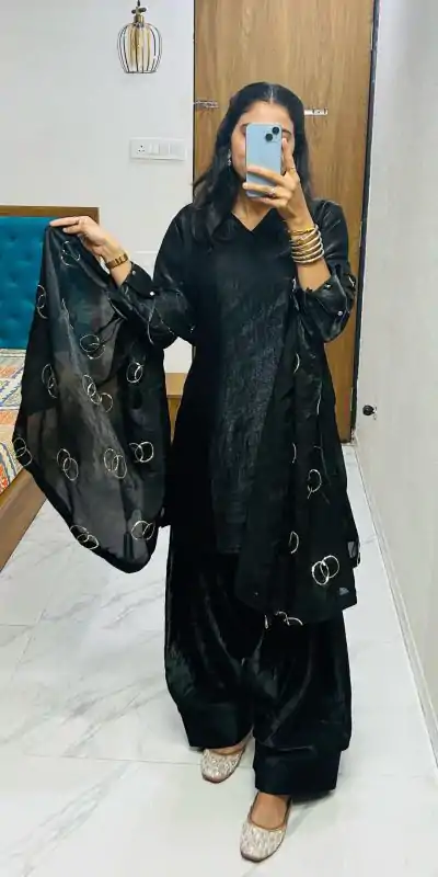 BE 341 Black Color Fendi Silk Salwar Suit Casual, Wedding, Festive, Events . Expected Delivery  4-6 Working Days @1849/- only      | Casual Suits, Jump Suits, Salwar suit, Creative suits, Designer Suits, Palazzo Suits, Party Wear Suits, Patiala Suits, Straight Suits