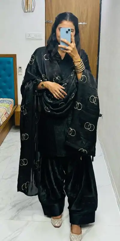 BE 341 Black Color Fendi Silk Salwar Suit Casual, Wedding, Festive, Events . Expected Delivery  4-6 Working Days @1849/- only      | Casual Suits, Jump Suits, Salwar suit, Creative suits, Designer Suits, Palazzo Suits, Party Wear Suits, Patiala Suits, Straight Suits