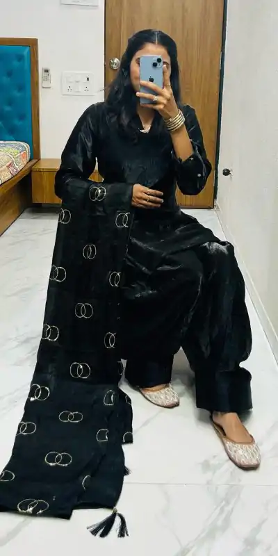 BE 341 Black Color Fendi Silk Salwar Suit Casual, Wedding, Festive, Events . Expected Delivery  4-6 Working Days @1849/- only      | Casual Suits, Jump Suits, Salwar suit, Creative suits, Designer Suits, Palazzo Suits, Party Wear Suits, Patiala Suits, Straight Suits