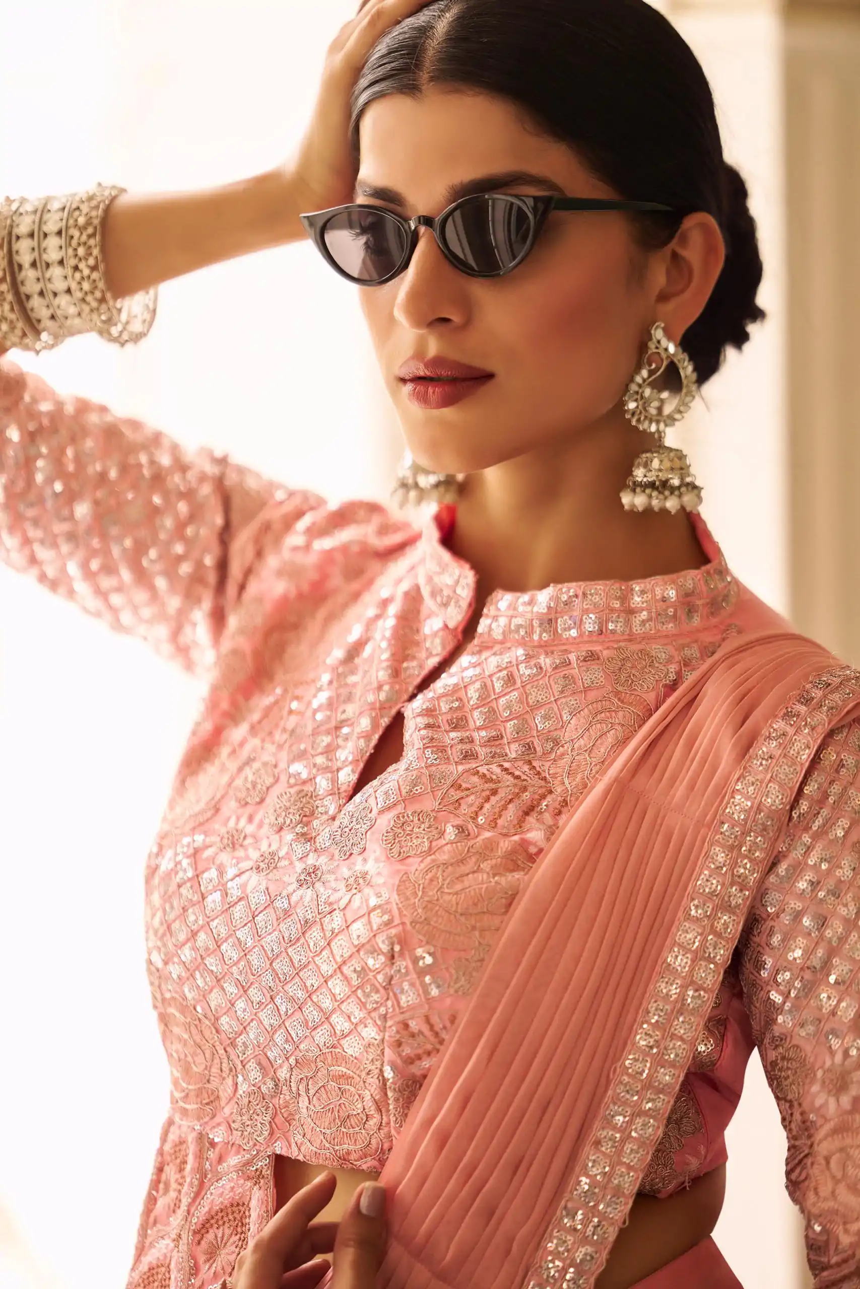 ST 1103 Peach Color Chinon Embroidery Work Lace Border Saree Casual, Wedding, Festive, Events . Expected Delivery  4-6 Working Days @2099/- only                                                                                                                                           | Designer Sarees, Embroidered Sarees, Sarees, Bollywood Sarees, Creative Sarees, Ethnic Saree, Modern Digital sarees, Party Wear Sarees