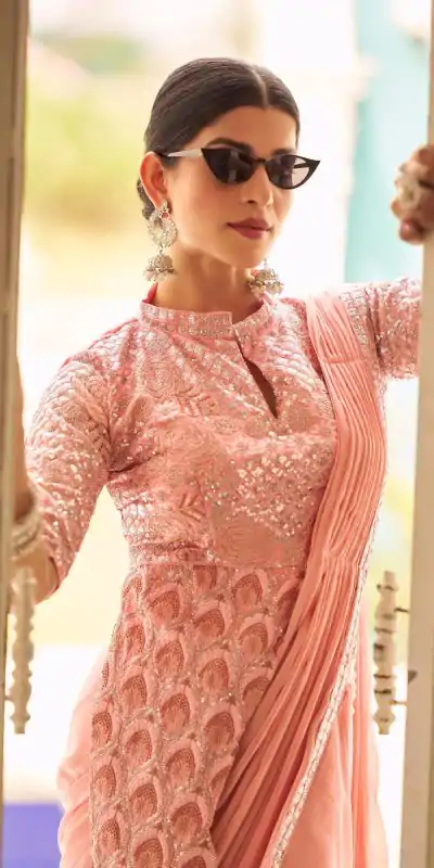 ST 1103 Peach Color Chinon Embroidery Work Lace Border Saree Casual, Wedding, Festive, Events . Expected Delivery  4-6 Working Days @2099/- only                                                                                                                                           | Designer Sarees, Embroidered Sarees, Sarees, Bollywood Sarees, Creative Sarees, Ethnic Saree, Modern Digital sarees, Party Wear Sarees