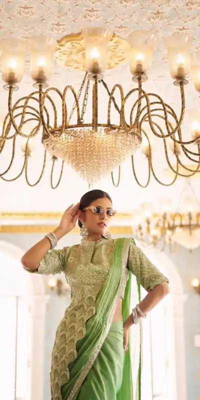 ST 1103 Pista Color Chinon Embroidery Work Lace Border Saree Casual, Wedding, Festive, Events . Expected Delivery  4-6 Working Days @2099/- only                                                                                                                                           | Designer Sarees, Embroidered Sarees, Sarees, Bollywood Sarees, Creative Sarees, Ethnic Saree, Modern Digital sarees, Party Wear Sarees