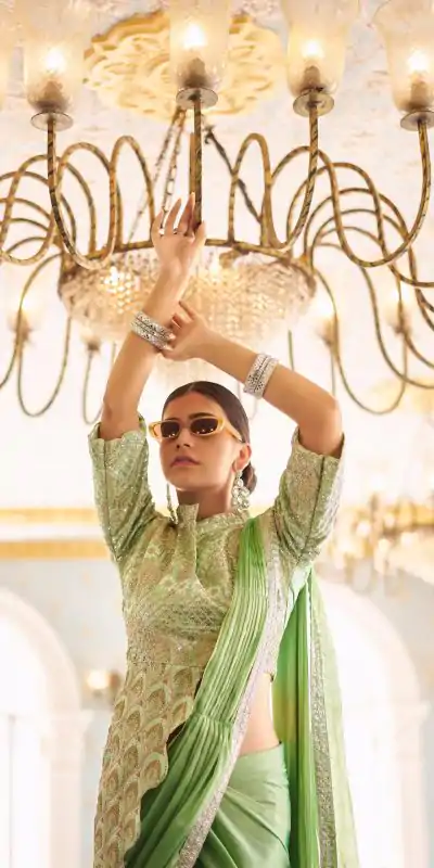 ST 1103 Pista Color Chinon Embroidery Work Lace Border Saree Casual, Wedding, Festive, Events . Expected Delivery  4-6 Working Days @2099/- only                                                                                                                                           | Designer Sarees, Embroidered Sarees, Sarees, Bollywood Sarees, Creative Sarees, Ethnic Saree, Modern Digital sarees, Party Wear Sarees