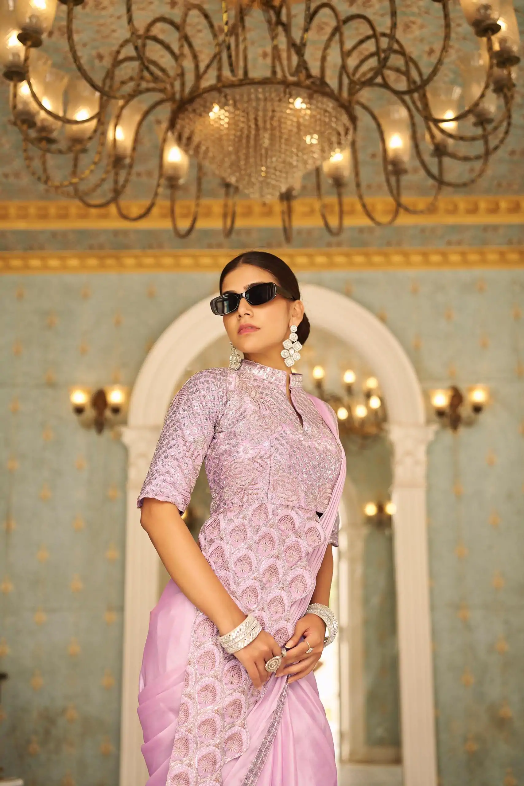 ST 1103 Purple Color Chinon Embroidery Work Lace Border Saree Casual, Wedding, Festive, Events . Expected Delivery  4-6 Working Days @2099/- only                                                                                                                                           | Designer Sarees, Embroidered Sarees, Sarees, Bollywood Sarees, Creative Sarees, Ethnic Saree, Modern Digital sarees, Party Wear Sarees