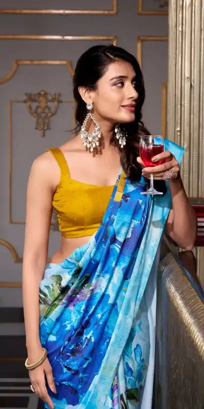 YNF 7026 Sky Blue Color Satin Silk Printed Saree Casual, Wedding, Festive, Events . Expected Delivery  4-6 Working Days @1599/- only                                                                                                                                           | Designer Sarees, Embroidered Sarees, Sarees, Bollywood Sarees, Creative Sarees, Ethnic Saree, Modern Digital sarees, Party Wear Sarees
