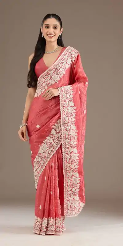 BT 1265 Peach Color Gold Crush Sequins Work Fancy Border Saree Casual, Wedding, Festive, Events . Expected Delivery  4-6 Working Days @2249/- only                                                                                                                                           | Designer Sarees, Embroidered Sarees, Sarees, Bollywood Sarees, Creative Sarees, Ethnic Saree, Modern Digital sarees, Party Wear Sarees