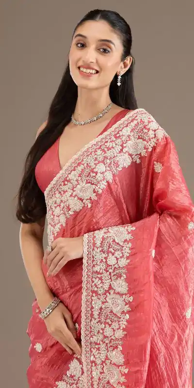 BT 1265 Peach Color Gold Crush Sequins Work Fancy Border Saree Casual, Wedding, Festive, Events . Expected Delivery  4-6 Working Days @2249/- only                                                                                                                                           | Designer Sarees, Embroidered Sarees, Sarees, Bollywood Sarees, Creative Sarees, Ethnic Saree, Modern Digital sarees, Party Wear Sarees