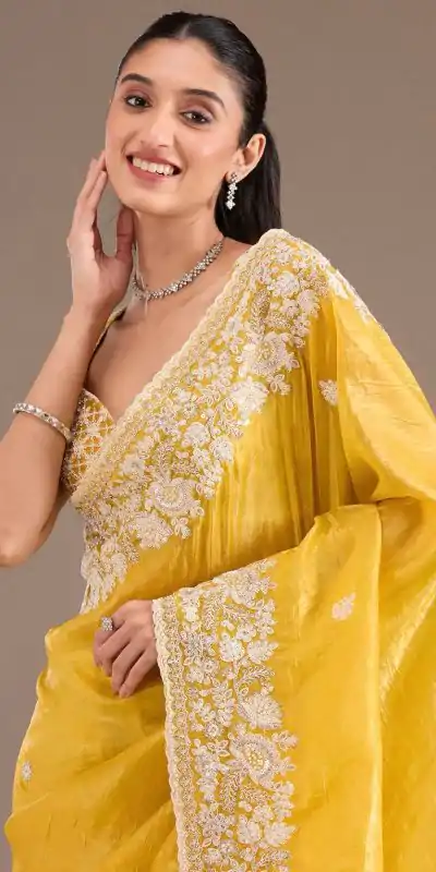 BT 1265 Yellow Color Gold Crush Sequins Work Fancy Border Saree Casual, Wedding, Festive, Events . Expected Delivery  4-6 Working Days @2249/- only                                                                                                                                           | Designer Sarees, Embroidered Sarees, Sarees, Bollywood Sarees, Creative Sarees, Ethnic Saree, Modern Digital sarees, Party Wear Sarees
