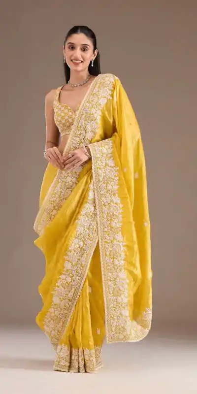 BT 1265 Yellow Color Gold Crush Sequins Work Fancy Border Saree Casual, Wedding, Festive, Events . Expected Delivery  4-6 Working Days @2249/- only                                                                                                                                           | Designer Sarees, Embroidered Sarees, Sarees, Bollywood Sarees, Creative Sarees, Ethnic Saree, Modern Digital sarees, Party Wear Sarees