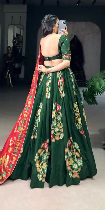 LNB 1239 Green Color Tushar Silk Printed Foil Work Lehenga Choli Casual, Wedding, Party, Festive, Events Etc.4-6 Working Days@ 2249/-only | Lehenga, Bollywood Lehenga, Creative Lehenga, Designer Lehenga, Embroidered Lehenga, Party Wear Lehenga