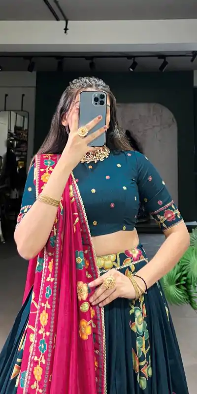 LNB 1239 Peacock Blue Color Tushar Silk Printed Foil Work Lehenga Choli Casual, Wedding, Party, Festive, Events Etc.4-6 Working Days@ 2249/-only | Lehenga, Bollywood Lehenga, Creative Lehenga, Designer Lehenga, Embroidered Lehenga, Party Wear Lehenga