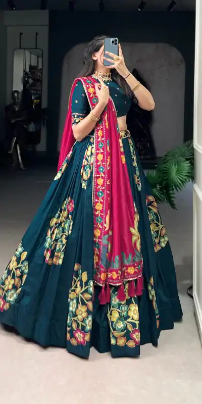 LNB 1239 Peacock Blue Color Tushar Silk Printed Foil Work Lehenga Choli Casual, Wedding, Party, Festive, Events Etc.4-6 Working Days@ 2249/-only | Lehenga, Bollywood Lehenga, Creative Lehenga, Designer Lehenga, Embroidered Lehenga, Party Wear Lehenga