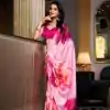 Pink Satin Silk Printed Saree