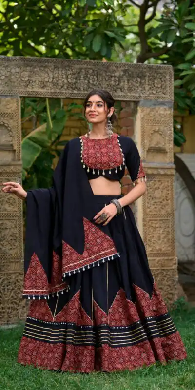 LNB 1671 Black Color Pure Cotton Plain Printed Mirror Work Gota Patti Lehenga Choli Wedding, Party, Festive, Events Etc. Delivery 4-6 Working Days Rs 3999 | Lehenga, Bollywood Lehenga, Creative Lehenga, Designer Lehenga, Embroidered Lehenga, Party Wear Lehenga
