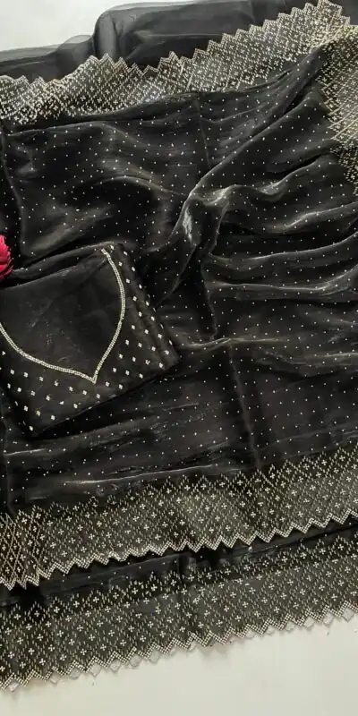 DF 3467 Black Color Jimmy Choo Full Zarkhan Diamond Work Saree Casual, Wedding, Festive, Events . Expected Delivery  4-6 Working Days @2099/- only                                                                                | Designer Sarees, Embroidered Sarees, Sarees, Bollywood Sarees, Creative Sarees, Ethnic Saree, Modern Digital sarees, Party Wear Sarees