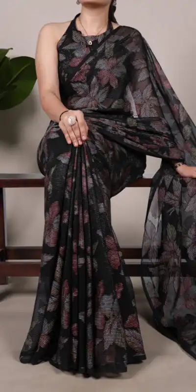 YNF 7052 Black Color Lurex Brasso Floral Viscose Brasso Saree Casual, Wedding, Festive, Events . Expected Delivery  4-6 Working Days @1799/- only                                                                                | Designer Sarees, Embroidered Sarees, Sarees, Bollywood Sarees, Creative Sarees, Ethnic Saree, Modern Digital sarees, Party Wear Sarees