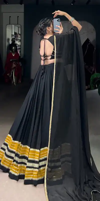 LNB 1621 Black Color Rayon Sequins Lace With Gota Patti Lace Touch Up Lehenga Choli Wedding, Party, Festive, Events Etc. Delivery 4-6 Working Days Rs 4399 | Lehenga, Bollywood Lehenga, Creative Lehenga, Designer Lehenga, Embroidered Lehenga, Party Wear Lehenga