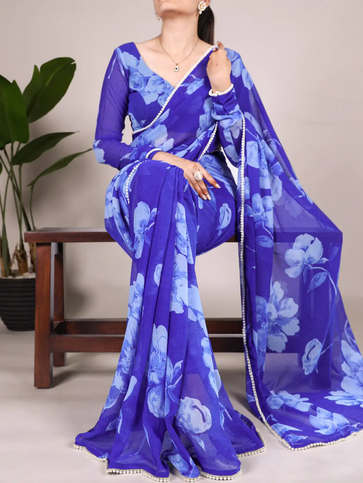 YNF 7011 Blue Color Chiffon Foral Printed Pearl Lace Border Saree Casual, Wedding, Festive, Events . Expected Delivery  4-6 Working Days @1499/- only                                                                                | Designer Sarees, Embroidered Sarees, Sarees, Bollywood Sarees, Creative Sarees, Ethnic Saree, Modern Digital sarees, Party Wear Sarees