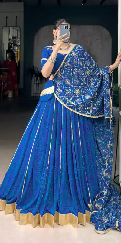 LNB 1701 Blue Color Georgette Bandhej Print And Embossed Lace Lehenga Choli Wedding, Party, Festive, Events Etc. Delivery 4-6 Working Days Rs 3999 | Lehenga, Bollywood Lehenga, Creative Lehenga, Designer Lehenga, Embroidered Lehenga, Party Wear Lehenga